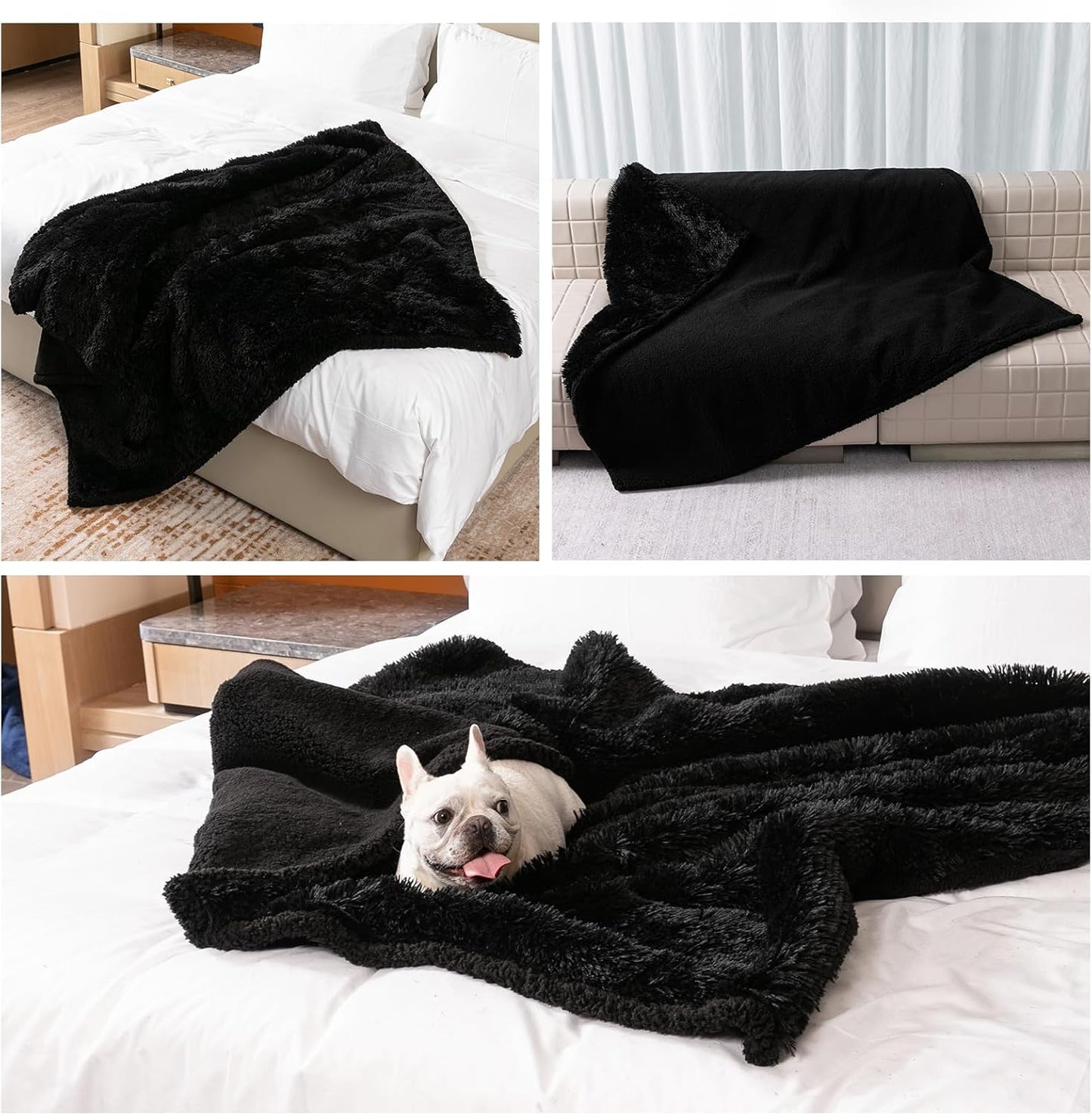 Black Fluffy Waterproof Caling Blanket for Big Dogs Fuzzy Long Faux Fur Pet Blankets for King Size Bed Covers (Black,XL-85x57in)