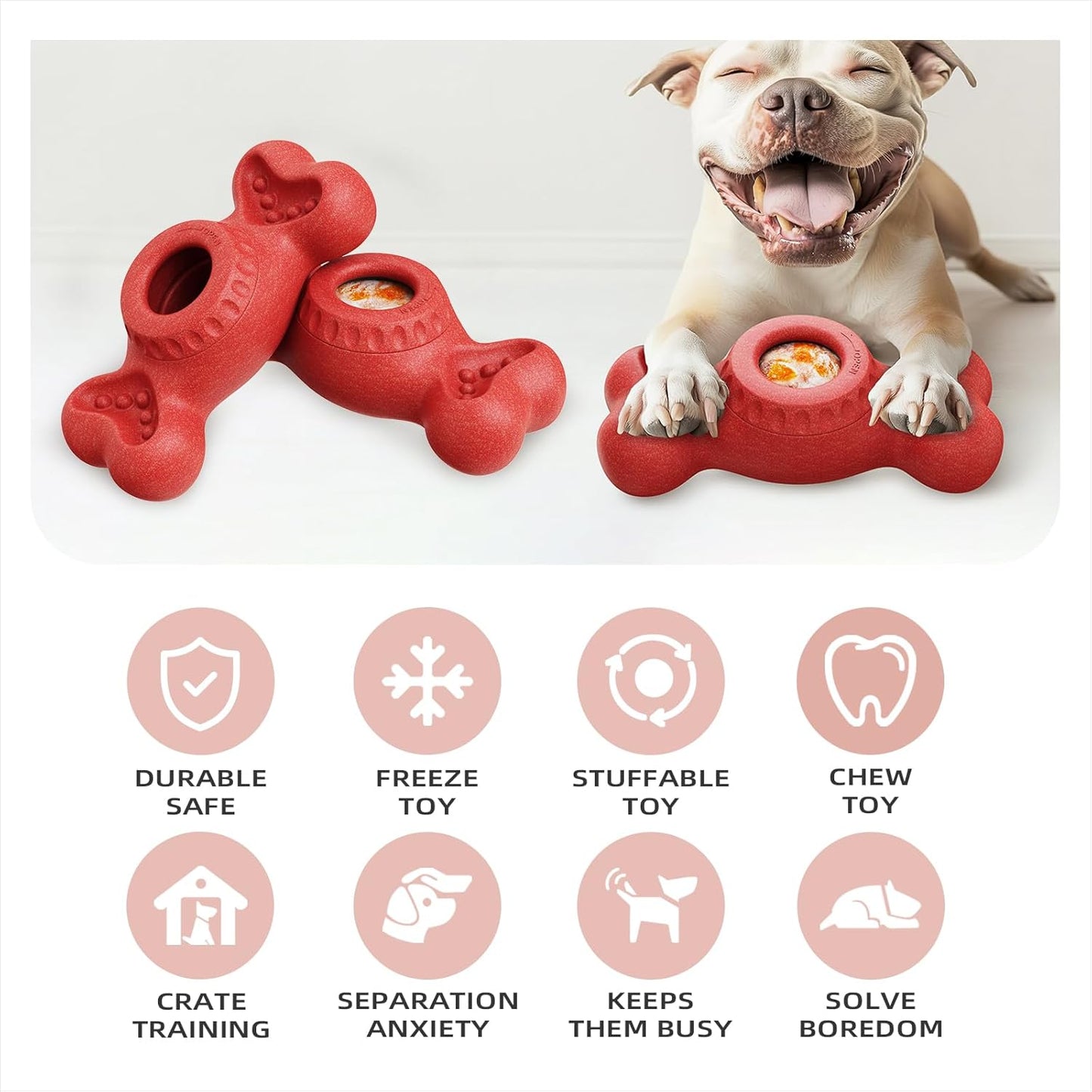 SHINKAI Interactive Frozen Dog Chew Toy – Fill & Freeze for Long-Lasting Play, Dental Safe, Indestructible for Aggressive Chewers, Keeps Dogs Busy & Calm for Small, Medium & Large Breeds (Red)