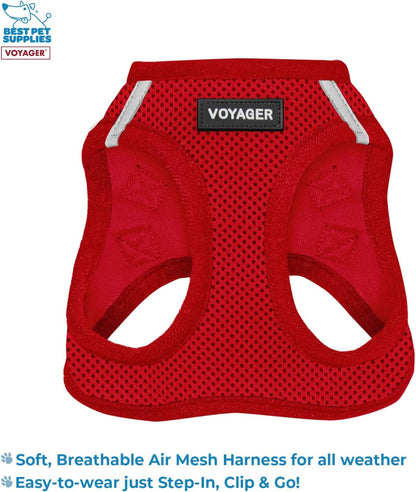 Voyager Step-in Air All Weather Mesh Harness and Reflective Dog 5 ft Leash Combo with Neoprene Handle, for Small, Medium and Large Breed Puppies by Best Pet Supplies - Leash Harness (Red), S