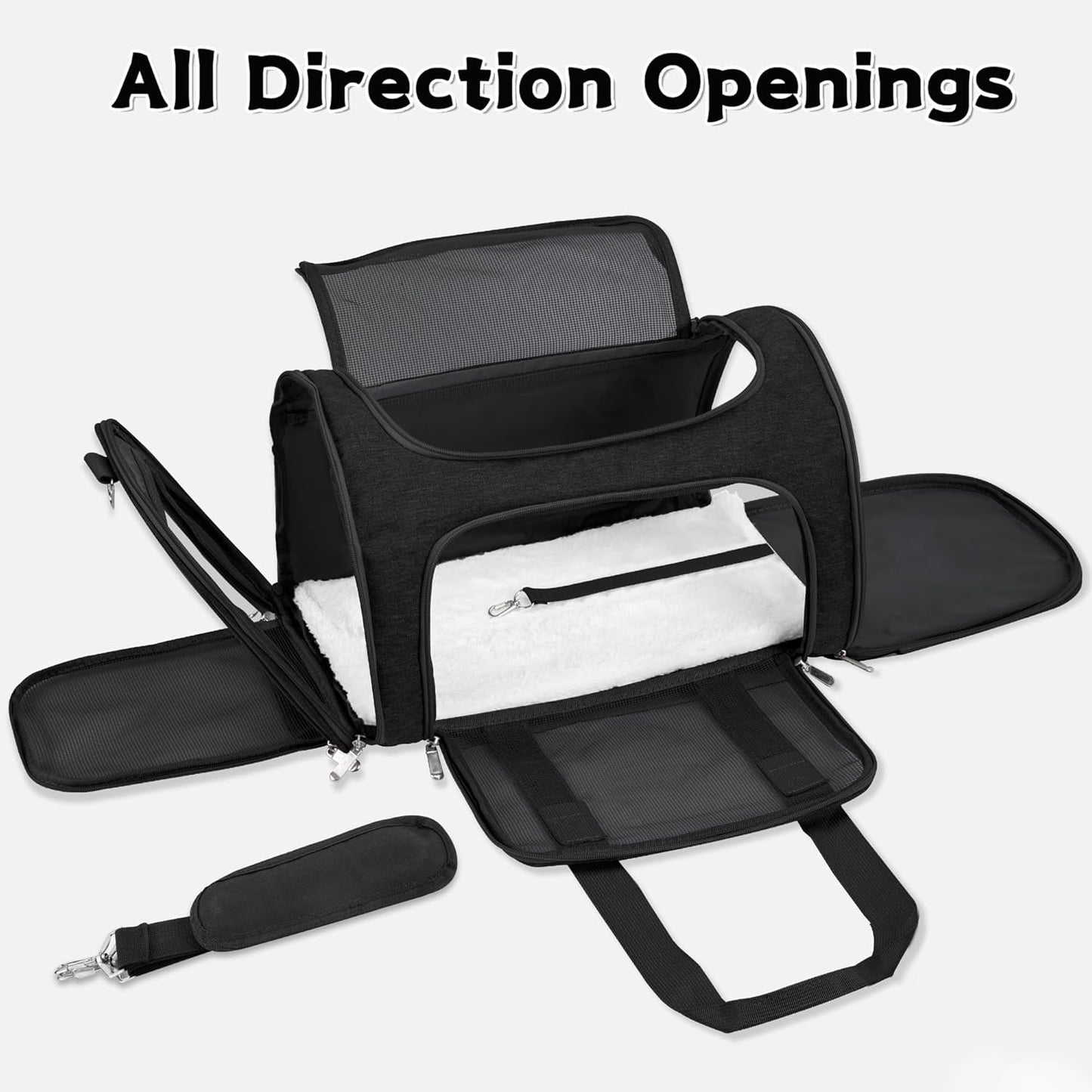 Soft-Sided Cat/Dog/Pet Carrier, Collapsible Pets Travel Carriers for Big Cats/Small Dogs with Shoulder Strap & Removable Mat, Mesh Puppy Carry Bag, Up to 16 Lbs, TSA Airline Approved(Black)