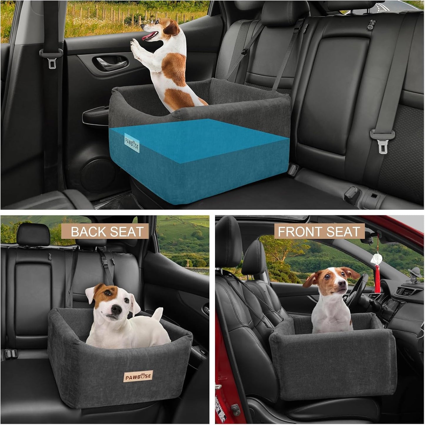 Dog Car Seat for Small Medium Dogs up to 25lbs, Multi-Functional Booster Dog Car Home Seat with Safety Belt, Comfortable Pet Sofa Beds with Washable Removable Cover