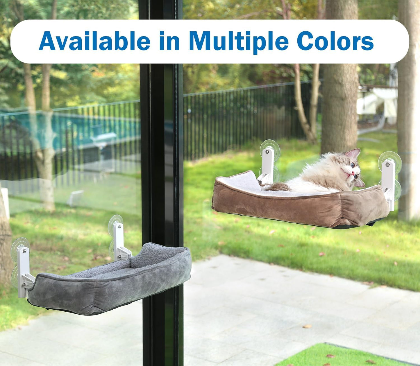 Zakkart Foldable Cat Hammock for Window with Bolster - Cordless, Fold-Up, Three-Side Bolstered Machine Washable Fluffy Bed, Robust Metal Frame - Cat Window Perch for Large Cats and Kittens - Gray