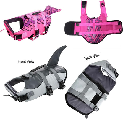 Dog Life Vest Adjustable - Shark Design Puppy Life Jacket for Swimming & Boating, High Buoyancy & Rescue Handle, Small/Medium/Large Dogs, Enhanced Visibility (Red Mermaid, XS(Weight 2-4kg))