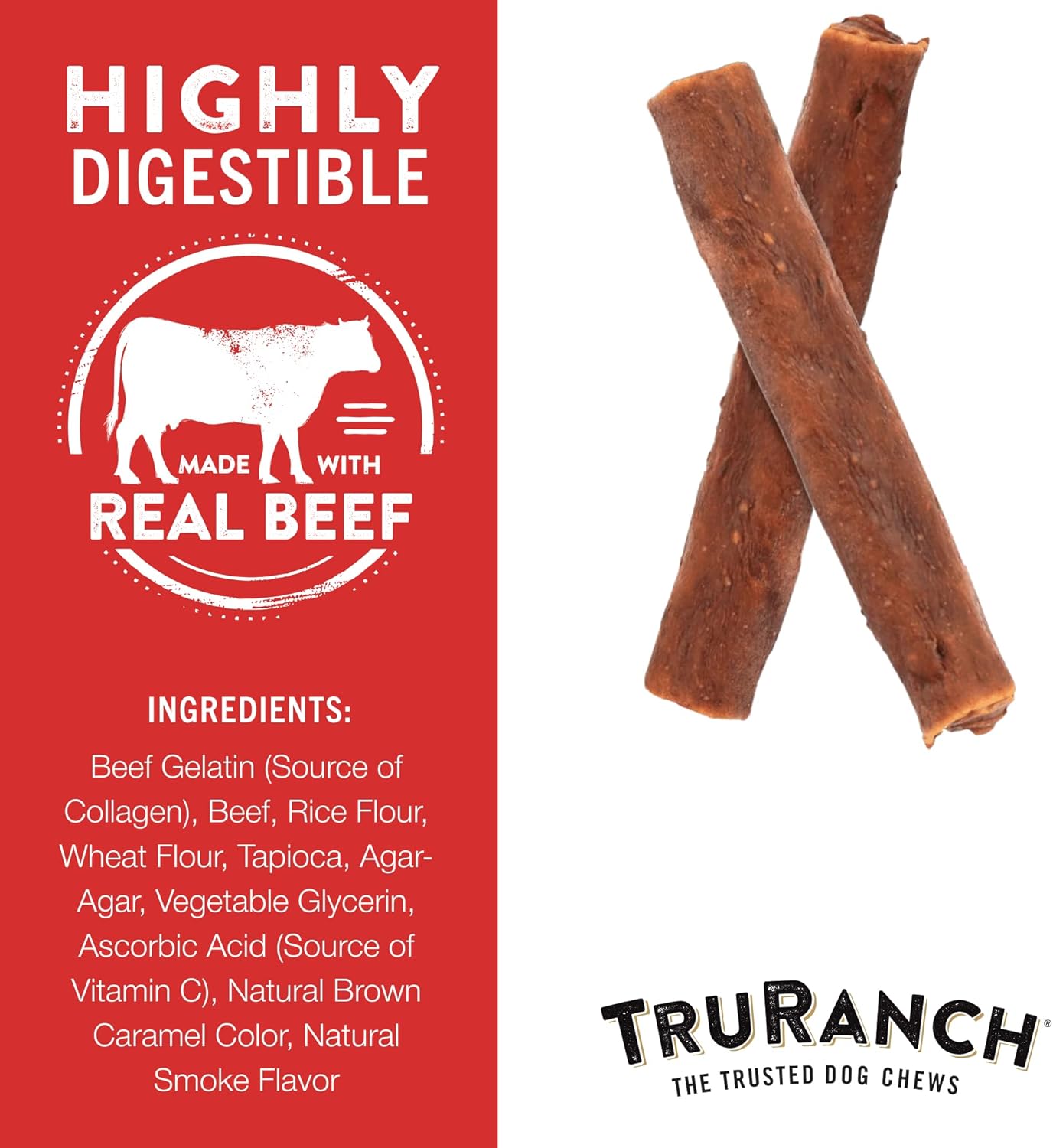 TRURANCH 6" Collagen Rolls, Roast Beef, 1 Bag, 3 Count, Holiday Limited Edition, Stocking Stuffer All-Natural Hydrolyzed Collagen, Rawhide Free, for Small, Medium and Large Dogs