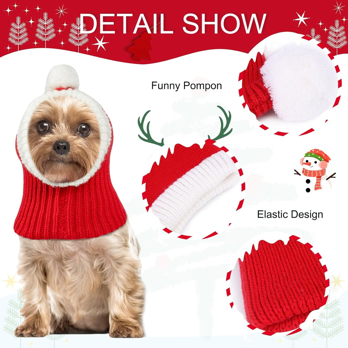 NACOCO Christmas Dog Hat Crocheted Snood Funny Pet Cap with Pompon Red Green Warm Winter Dog Hat Knit Snood Headwear for Pets & Women & Men (Red, S)