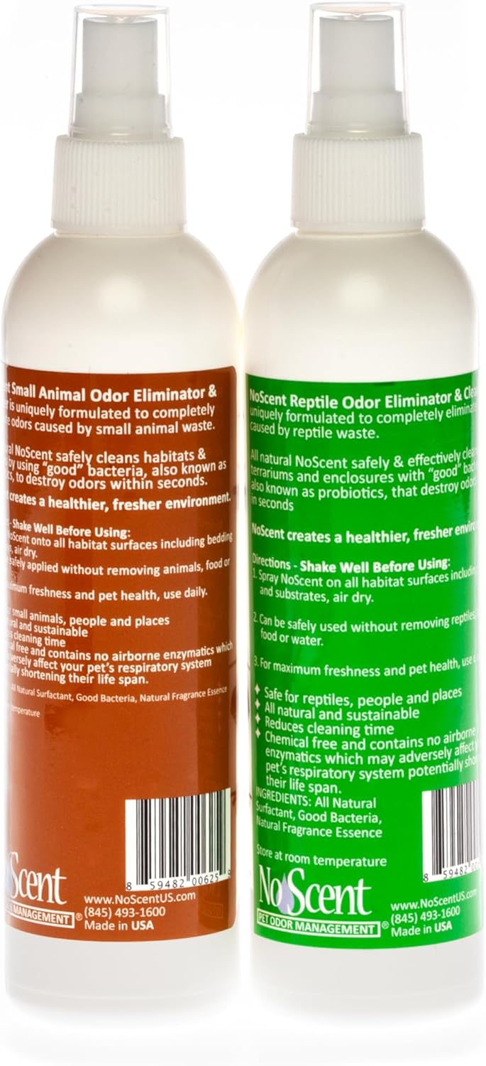 No Scent – Small Animal & Reptile Odor Eliminator Spray – Habitat, Cage, and Enclosure Freshener – Safe for All Pets, Multi-Pack, (Contains 2 8oz. Bottles - 1 Small Animal & 1 Reptile)