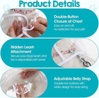 Clear Dog Rain Poncho for Small Medium Dogs, Transparency Pet Raincoat Waterproof Cloak Pet Hooded Raincoat Jacket for Bichon Poodle (Transparent, Medium)