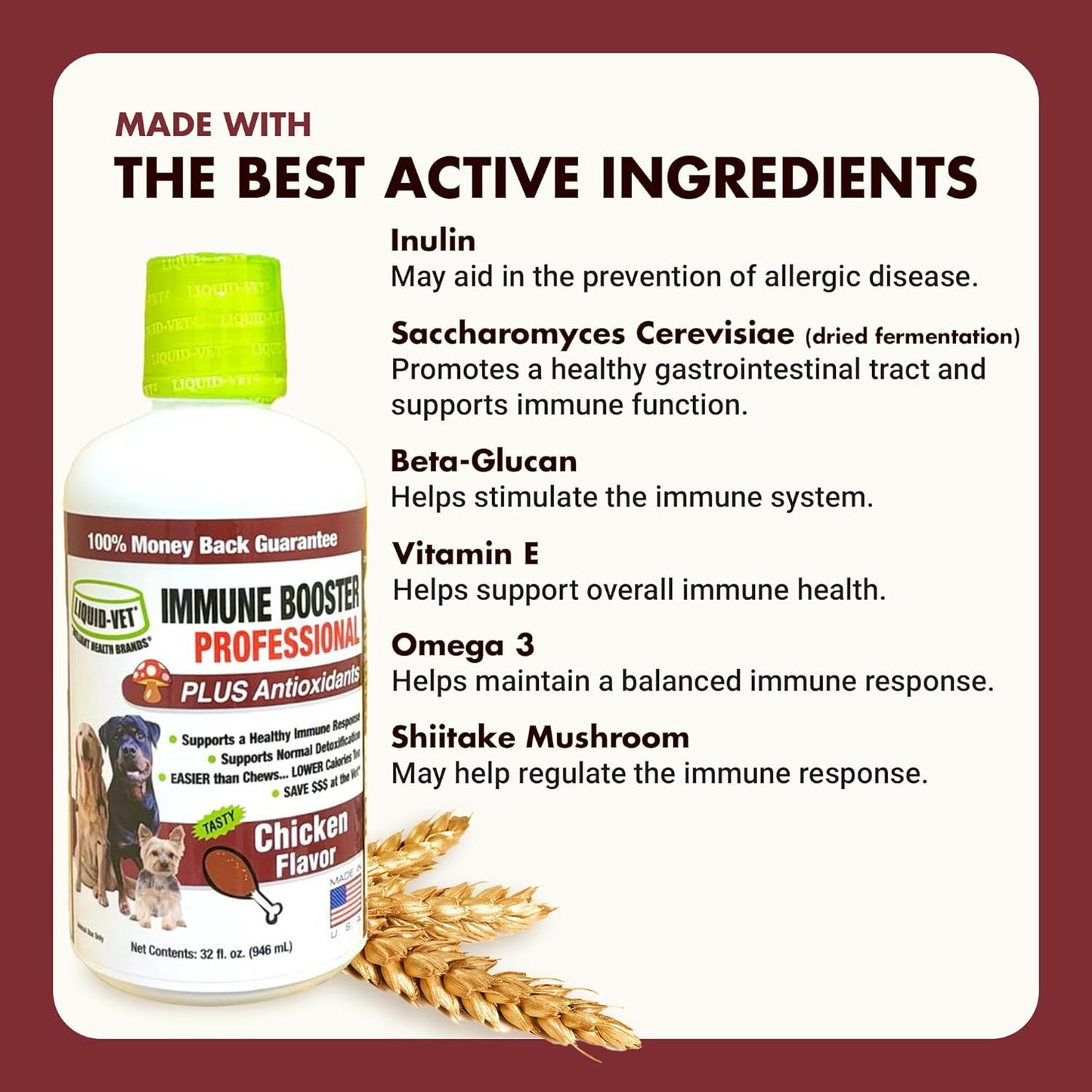 Liquid-Vet Immune Support for Dogs – Antioxidant Protection & Gut Health – Inulin, Beta-Glucan & Omega-3s / Fish Oil & More! - Made for Picky Eaters