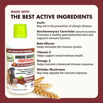 Liquid-Vet Immune Support for Dogs – Antioxidant Protection & Gut Health – Inulin, Beta-Glucan & Omega-3s / Fish Oil & More! - Made for Picky Eaters