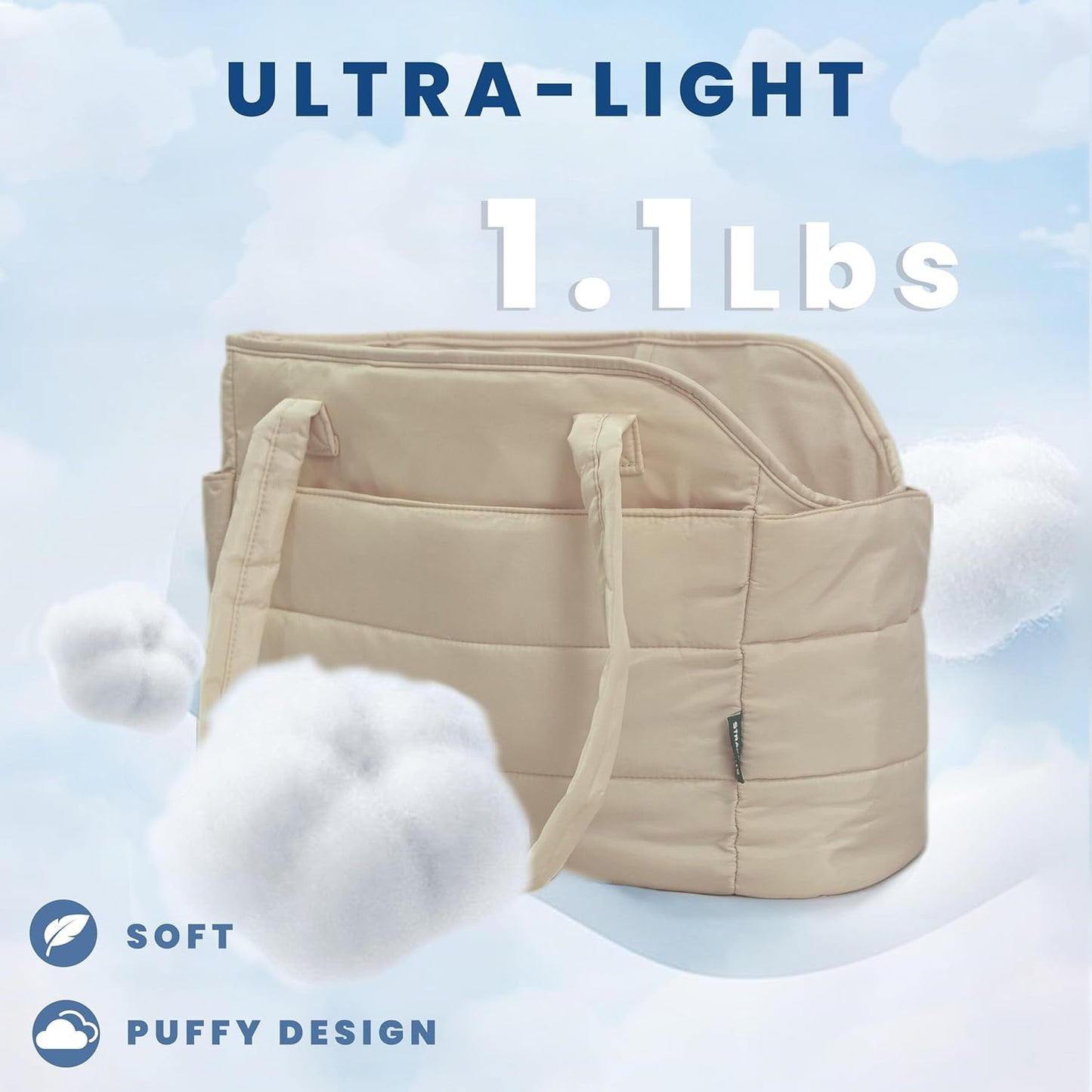 Lightweight Dog Purse Carrier for Small Dogs Under 15 lbs, Puffy Quilted Pet Carrier Tote for Puppies with Safety Leash Clip, Women's Hands-Free Dog Carrier Bag for Travel/Shopping (Brown)