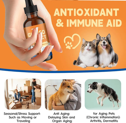 Pet Ginkgo Biloba Extract -Heart & Vascular Supplements for Senior & Overweight Dogs & Cats: Cardiovascular Health, Healthy Blood Pressure & Cholesterol Levels, Brain, Memory, Cognition