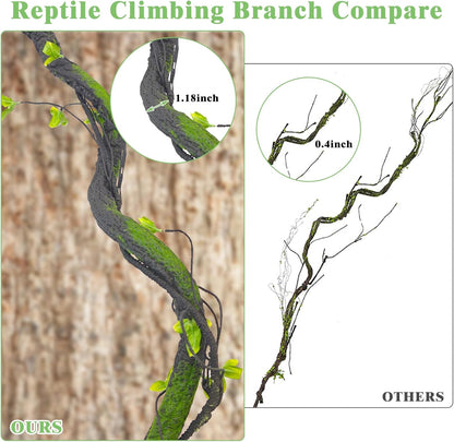 VCEPJH Medium Reptile Vines Thick Terrarium Plants 70 Inches Long Flexible Climbing Branch with Leaves Snake Tank Accessories Greenery Habitat Decor for Bearded Dragon Chameleon Gecko Lizard (Black)