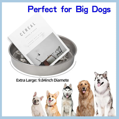 Slow Feeder Dog Bowl Stainless Steel - Double-Sided Rotating Design with Non-Slip Base, 3 Cups Capacity for Small, Medium & Large Dogs to Slow Down Eating & Prevent Bloat