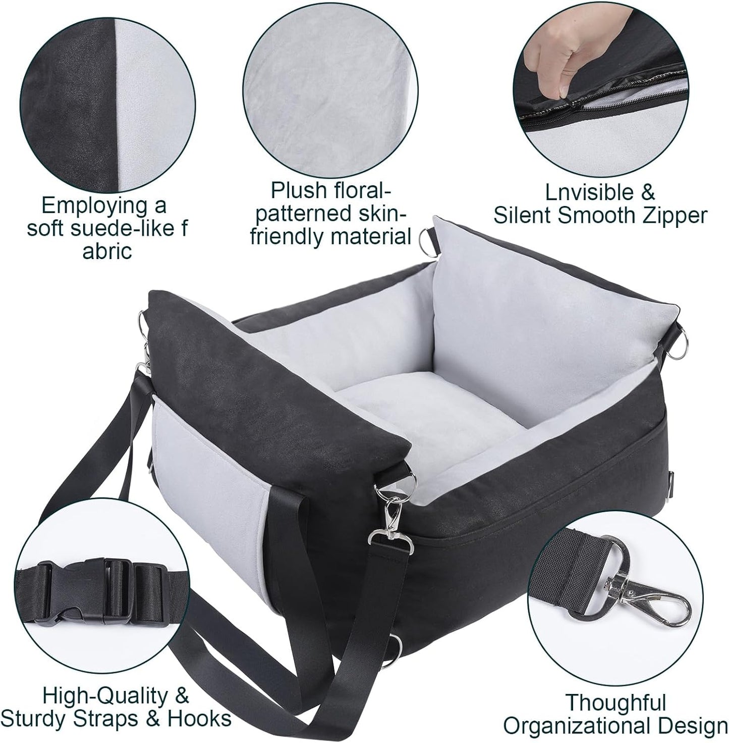 Dog Car Seat for Small Medium Sized Dogs, Cat Dog Booster Car Seat with Seat Belt,Detachable Soft Front Pet Puppy Cars seats,Washable dog seats for cars,Travel cat car Carrier Bed with Storage Pockets