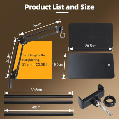 Reptile Lamp Stand, Adjustable 15-46 in Heat Lamp Stand, Metal Floor Light Holder with 180° Adjustable Swing Arm for Reptile Glass Terrarium Heating Light