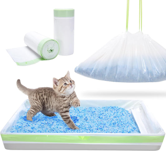 Litter Box Liners Compatible with Pet Scoop free Self-Cleaning Box 30 Count Drawstring Cat Litter Waste Bags for Reusable Tray - Disposable Tray Refills, Tear-resistant - Leak-proof Cat Poop Bags