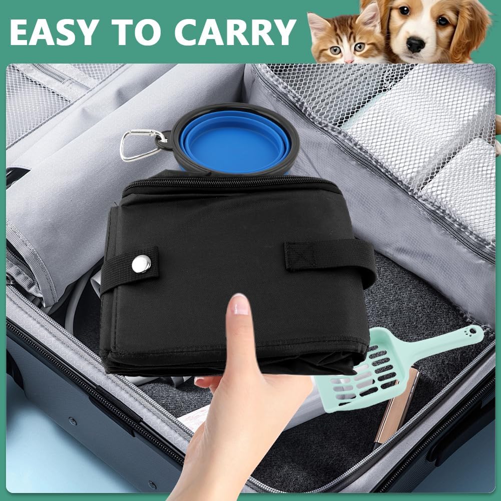 Travel Litter Box for Cats, Portable Litter Box with Scoop & Bowl, Leak Proof,Waterproof Collapsible Carrier for Car, Outdoor, Hotel