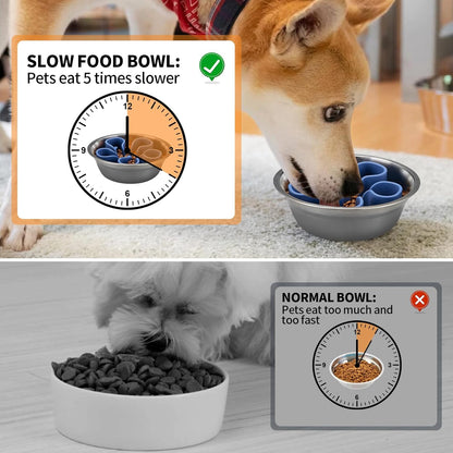 Slow Feeder Dog Bowls Insert, Bestalk Soft Silicone Slow Eating Dog Bowl Insert with Suction Cups for Small, Medium and Large Dogs(Darkblue M)