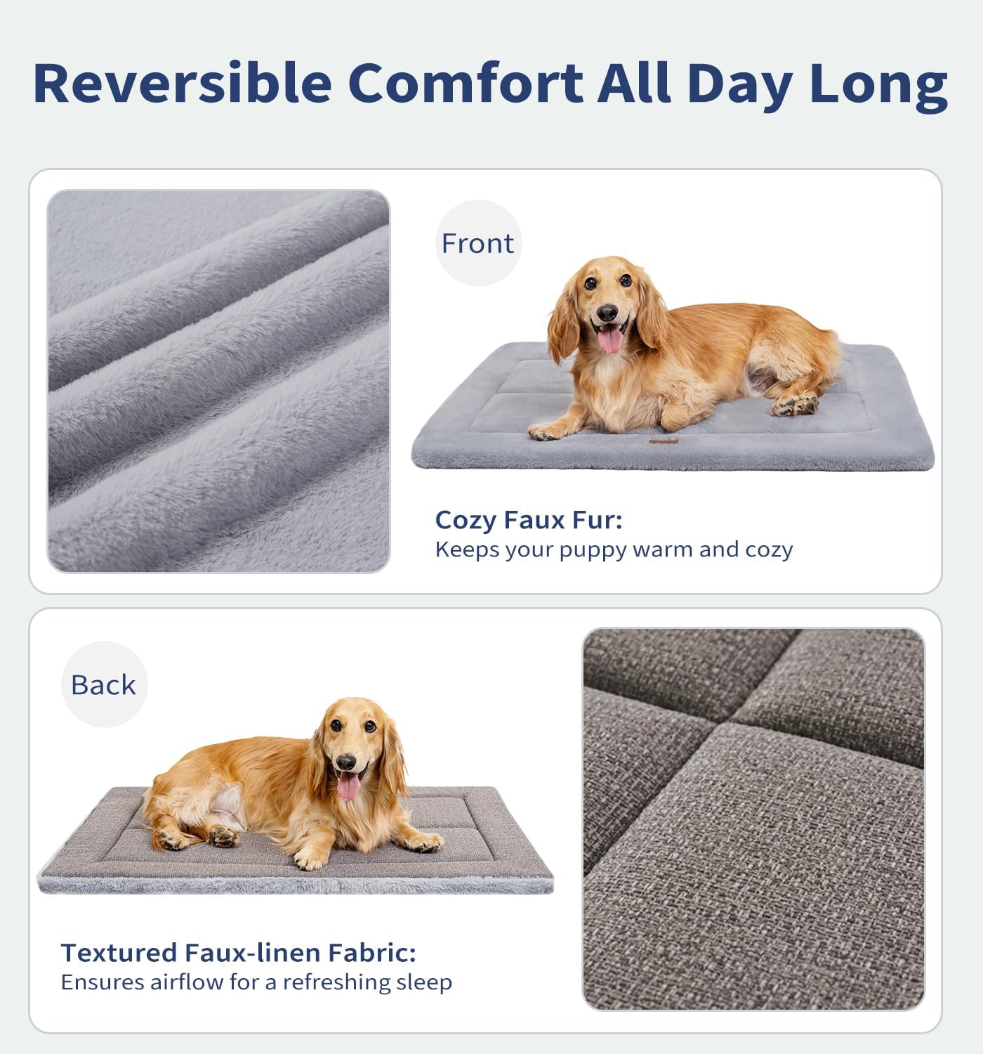 Made4Pets Dog Crate Pad Bed for Medium Large Dogs, Washable & Reversible, Anti-Slip Kennel Mat for Cozy Sleeping, Soft Fluffy Dog Bed for Indoor & Outdoor Use, 35"x23", Gray