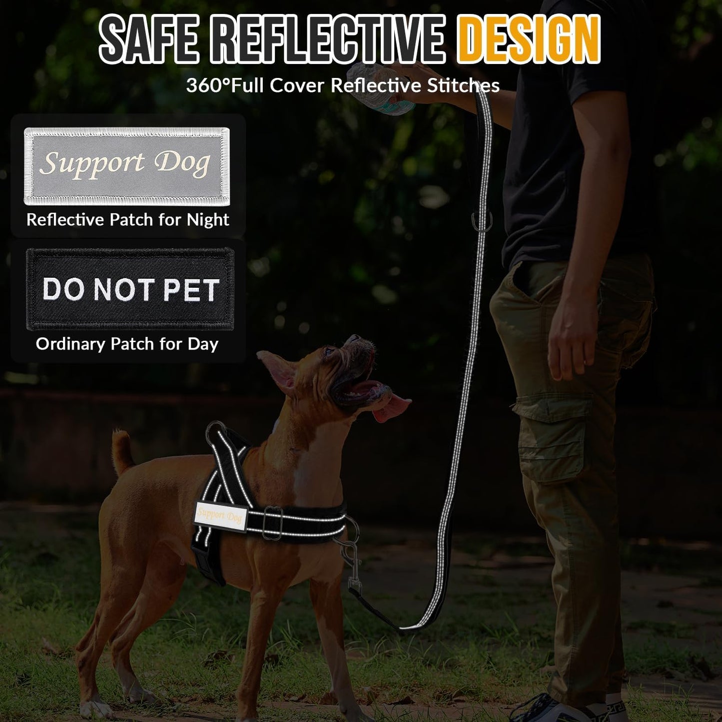 SlowTon No Pull Dog Harness - Heavy Duty Dog Harness and Leash Set for Medium Large Dogs, Reflective Tactical Harness with Soft Padded and Front Clip for Easy Walk and Training (Black L)