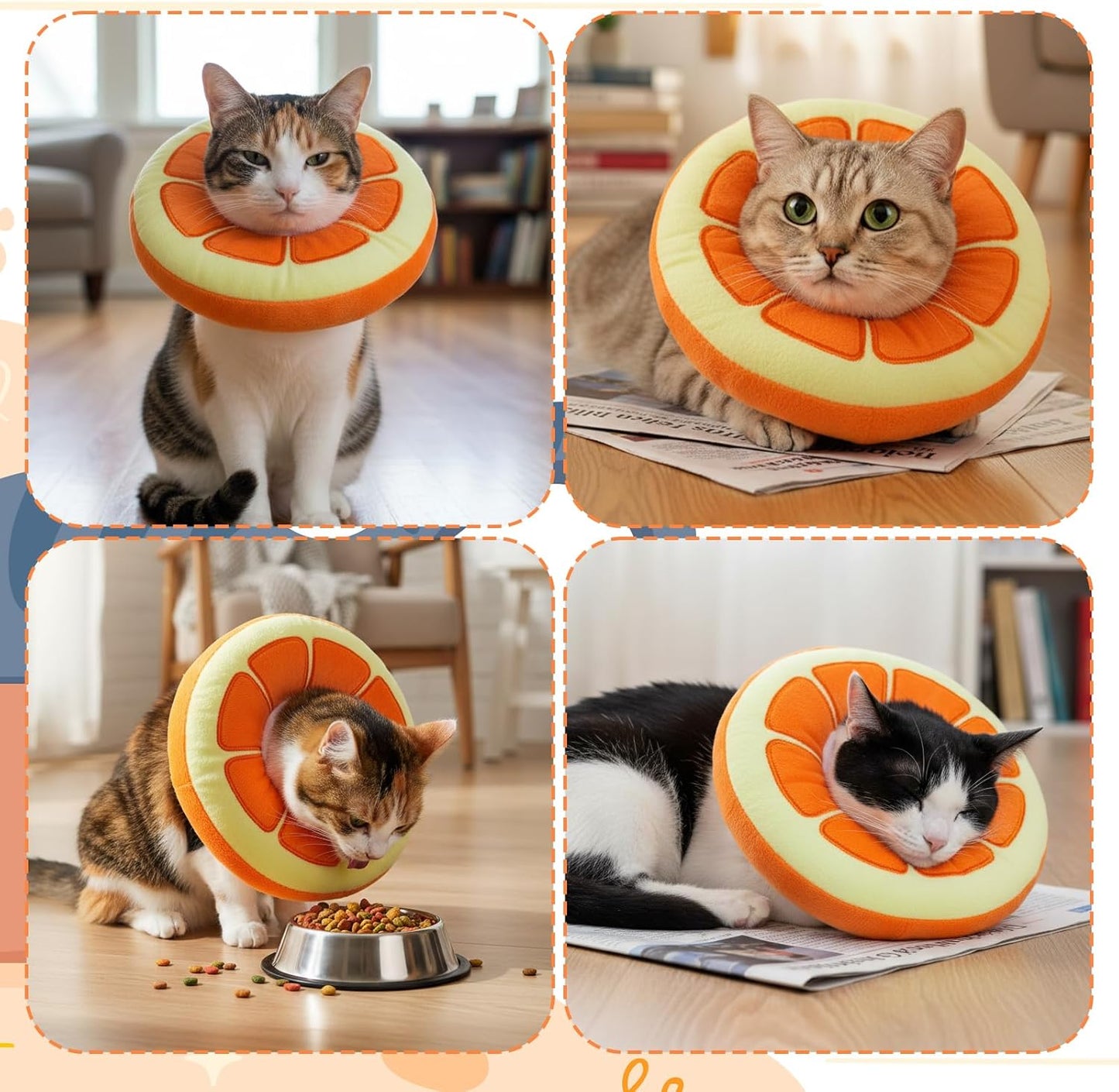 Soft Cat Cone Collar Cute Kitten Recovery Collar After Surgery to Stop Licking Adjustable Lightweight Elizabethan Neck Collar for Small Medium Large Cats Puppies Wound Healing, Orange