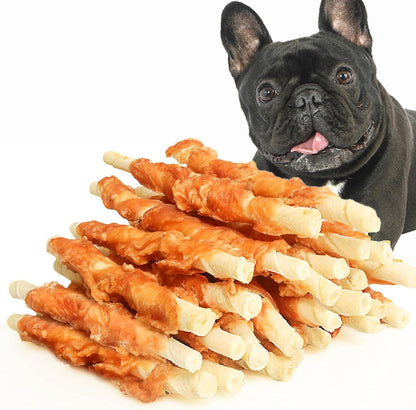 ASMPET Dog Treats Chews, Chicken Wrapped Rawhide Sticks (20 pcs 10.6 oz)