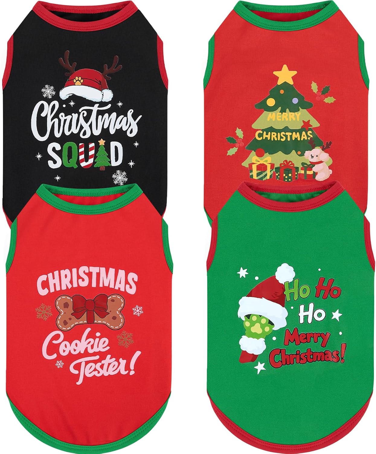 XPUDAC 4 Pack Christmas Dog Shirts Doggy Sleeveless Vest for Small Medium Large Dogs Boy Girl Xmas Puppy Tank Top Tee Shirts Pet Outfit Costume Cat Apparel, Red, Green, Black, 5XL