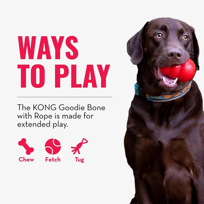 KONG Puppy Goodie Bone with Rope - Natural Rubber Bone with Cotton Rope - Teeth Cleaning Chew Toy for Growing Puppies - for XS Puppies - Pink