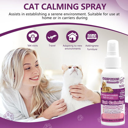 Cat Calming Pheromone Spray, Feline Calm Pheromones Spray- Anti Anxiety Pet Products, Cats Reduces Scratching Furniture Peeing Marking Calming Cat for Travel, Vet Visits - 60 Day Kit (2 * 60 mL)