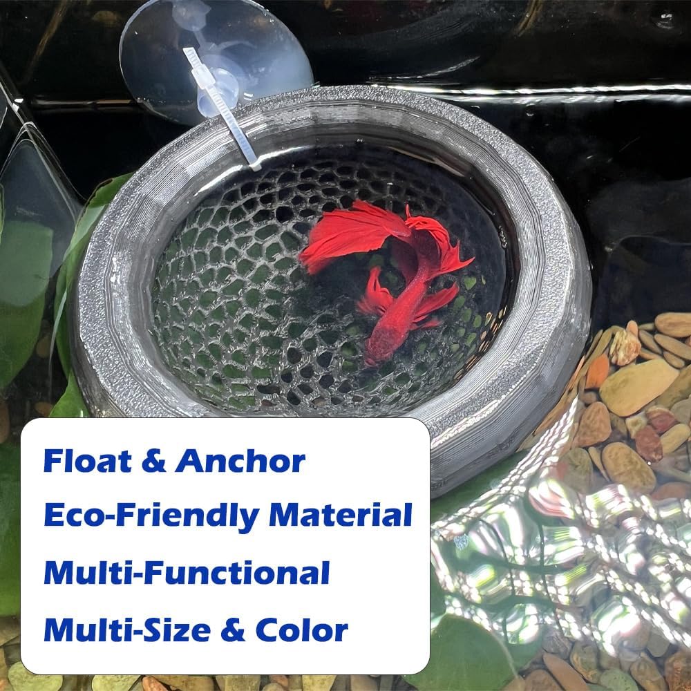 Floating Betta Hammock with Suction Cup, Shrimp Cave, Betta Fish Feeding Rings,3D Printed Aquarium Decor (Sand, Large)