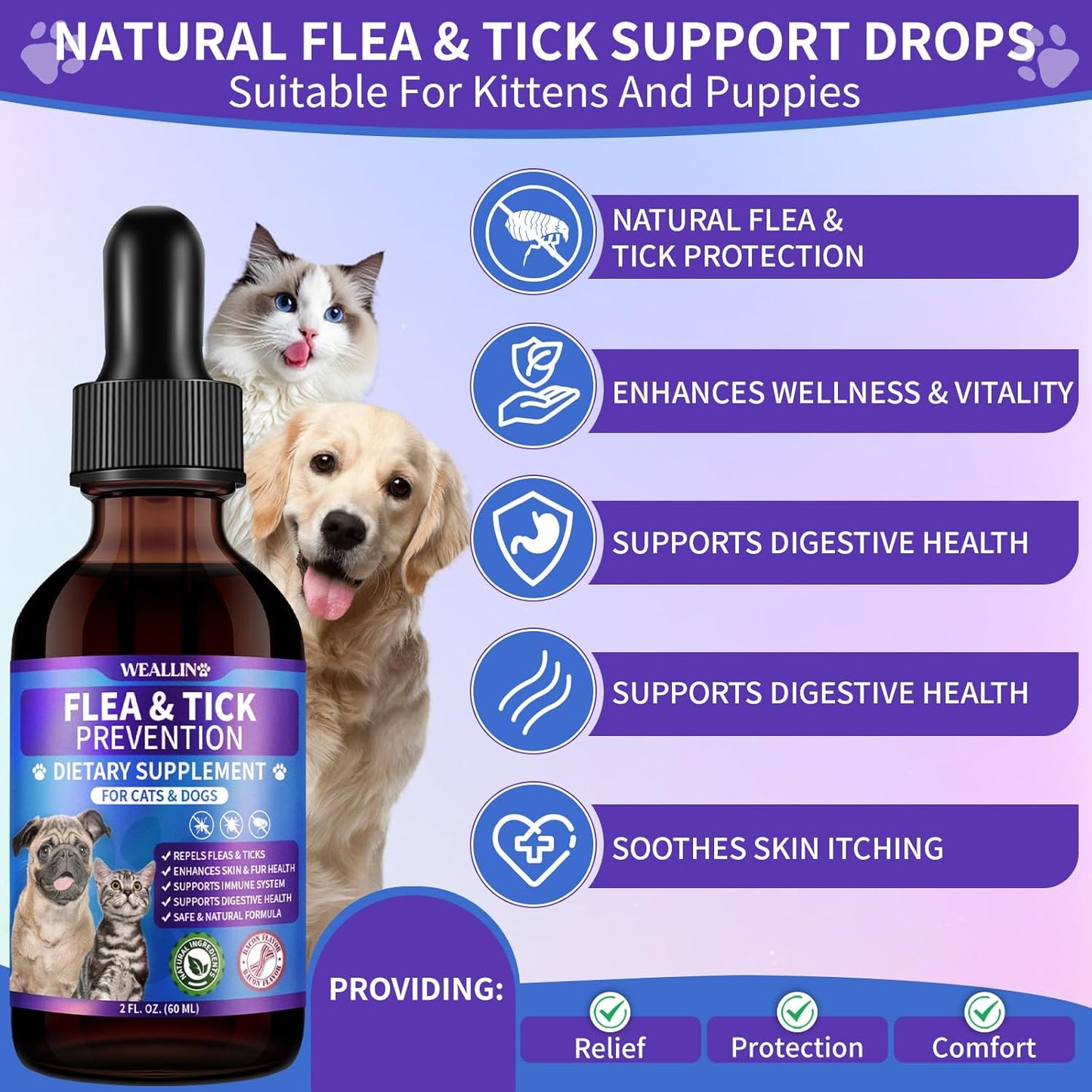 Flea and Tick Prevention Support Drop for Dogs & Cats + 200 Chews for Cats | Pets Oral Natural Supplement Flea and Tick Treatment for All Breeds and Ages
