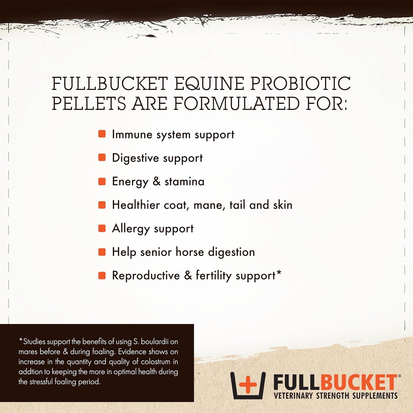 FullBucket Equine Probiotic Pellets with Saccharomyces boulardii for Horses Under Stress or for Horses with Digestive Issues - 25 Billion CFUs - 30 Servings