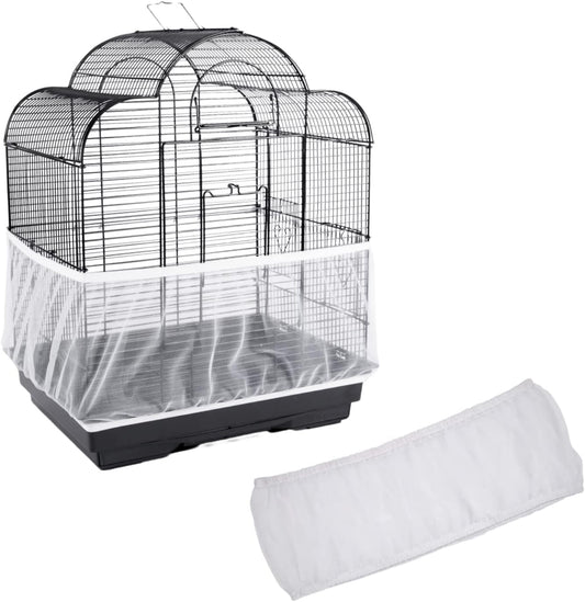 Birdcage Nylon Mesh Net Cover Guard Pet Birds Parrot Cage Seed Catcher Soft Ventilated Birdcage Skirt M Size(White)