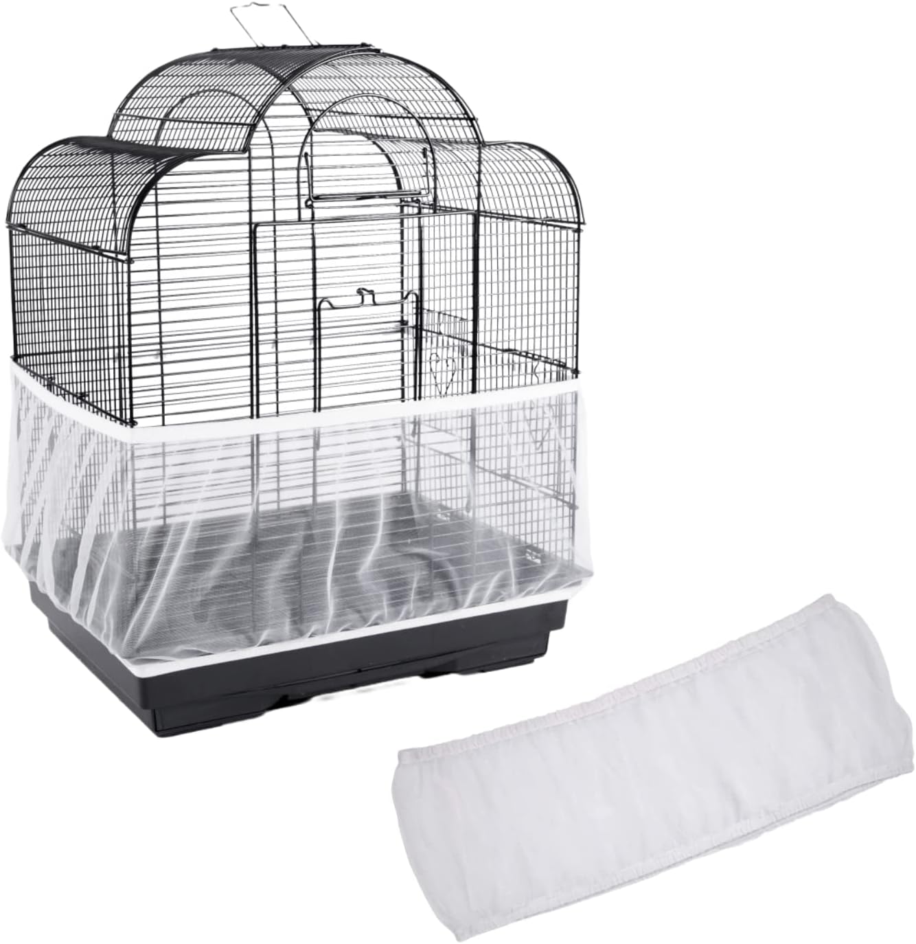 Birdcage Nylon Mesh Net Cover Guard Pet Birds Parrot Cage Seed Catcher Soft Ventilated Birdcage Skirt M Size(White)