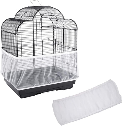 Birdcage Nylon Mesh Net Cover Guard Pet Birds Parrot Cage Seed Catcher Soft Ventilated Birdcage Skirt M Size(White)