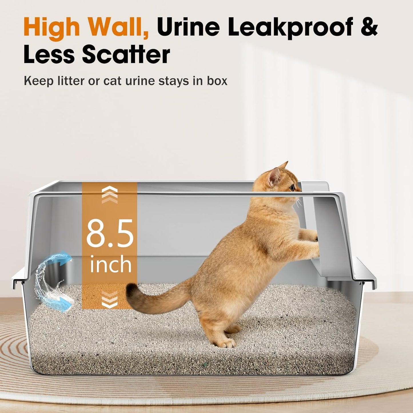 2PACK Stainless Steel Cat Litter Box with Lid, High-Sided Metal Litter Pan for Small Cats, Kitty Litter Box, Non-Stick & Odor-Resistant, Anti-Urine Leakage, Easy to Clean, Scoop Included