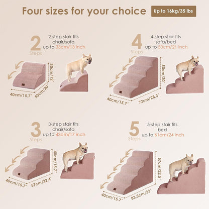 EHEYCIGA Curved Dog Stairs Ramp for High Beds 22.6" H, 5-Step Dog Steps for Small Dogs and Cats, Pet Stairs for High Bed Climbing, Non-Slip Balanced Pet Step Indoor, Dusty Pink
