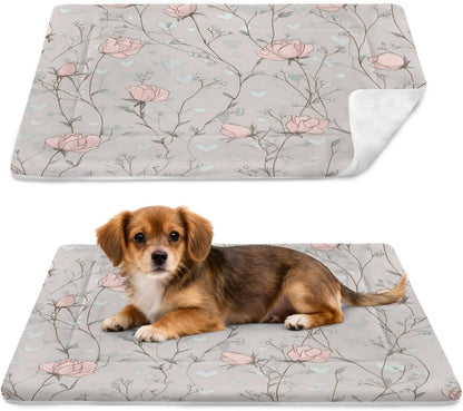 susiyo Playful Meadow Flower Pink Dog Bed Mat - Super Soft & Warm Pet Pad, 25x18 Inch Machine Washable Mat for Small Medium Dogs, Couch Protector, Crate & Travel Bed Topper