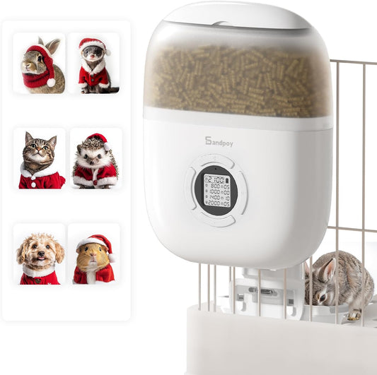 Hanging Rabbit Feeder, Programmable Automatic Pet Feeder with Dry Food Dispenser, Desiccant Bag and Portion Control for Rabbits Cats and Small Animals