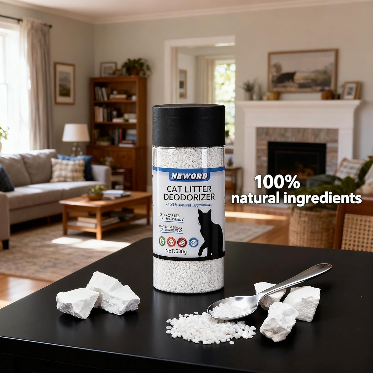 NEWORD Cat Litter Deodorizer Granules, 0.66 LBS Odor Eliminator for Cat Litter Box, Keep Fresh & Odor-Free, Natural & Safe for Cats, Long-Lasting Odor Control, Extends Litter Life by 2X