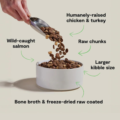 Open Farm, RawMix Dry Dog Food with Ancient Grains for Large Breeds, Protein-Packed Kibble Coated in Bone Broth with Freeze Dried Raw Chunks, Salmon Chicken & Turkey, Large Breed Recipe, 20lb Bag