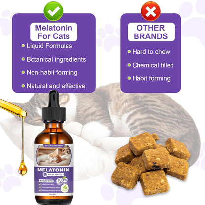 Cat Melatonin, Melatonin for Cats, Cat Tranquilizer to Anxiety Relief for Feline and Stressful Emotions in Kitten, Cats Sleep Aid to Promote Relaxation and Entry into Sleep in Kitten