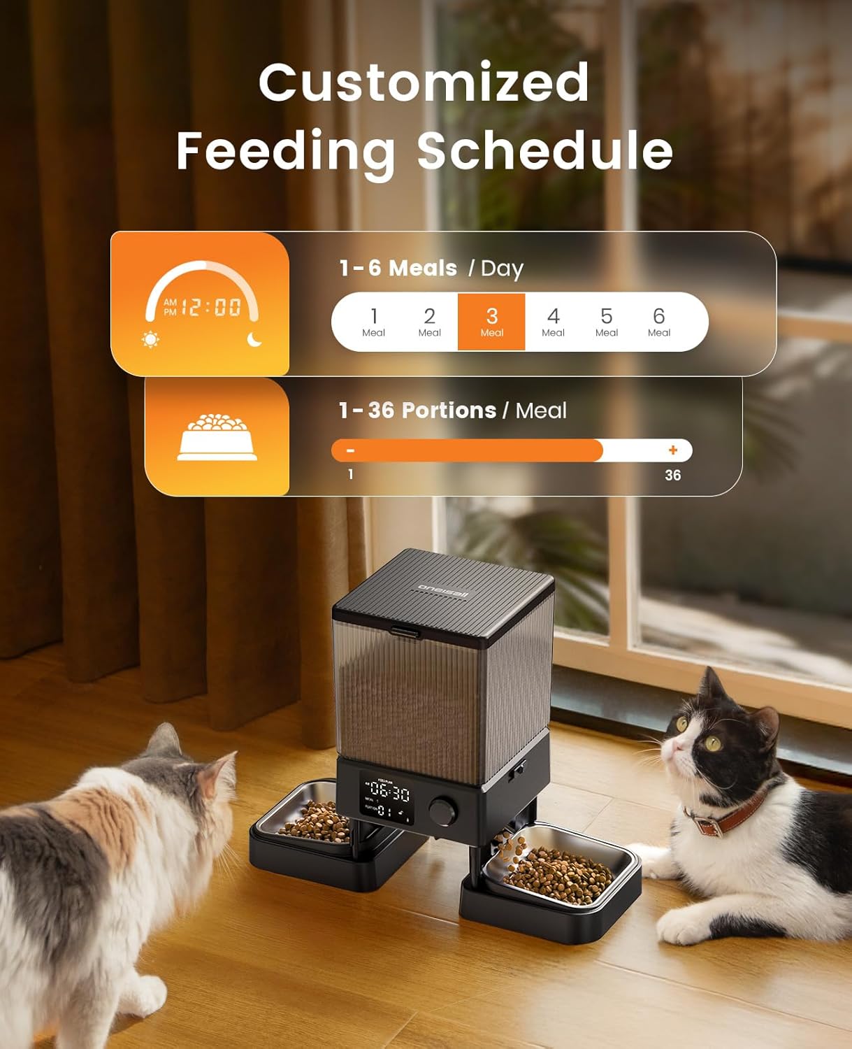 oneisall Automatic Cat Feeder for 2 Cats, 20 Cups/5L Automatic Cat Food Dispenser for Small Pets Indoor, Timed Cat Feeder for Dry Food
