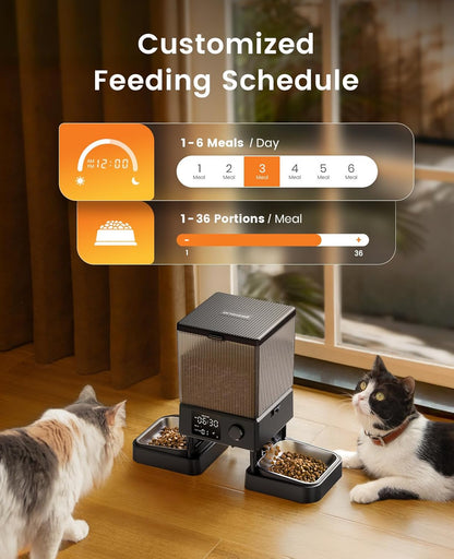 oneisall Automatic Cat Feeder for 2 Cats, 20 Cups/5L Automatic Cat Food Dispenser for Small Pets Indoor, Timed Cat Feeder for Dry Food