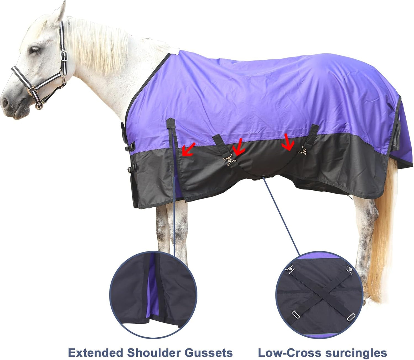600 Denier Rip-Stop Horse Rain Sheet Lightweight Waterproof and Breathable Turnout Horse Blanket (No Fill) Violet/Black 78
