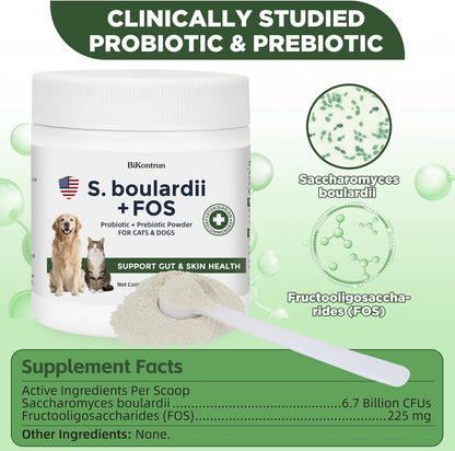 S.boulardii + FOS Pet Probiotic Powder for Dogs & Cats, 6.7 Billion CFU, Gut & Immune Support, Loose Stool & Digestive Upset Relief, Improves Stool Consistency, Skin Health, Veterinarian Recommended
