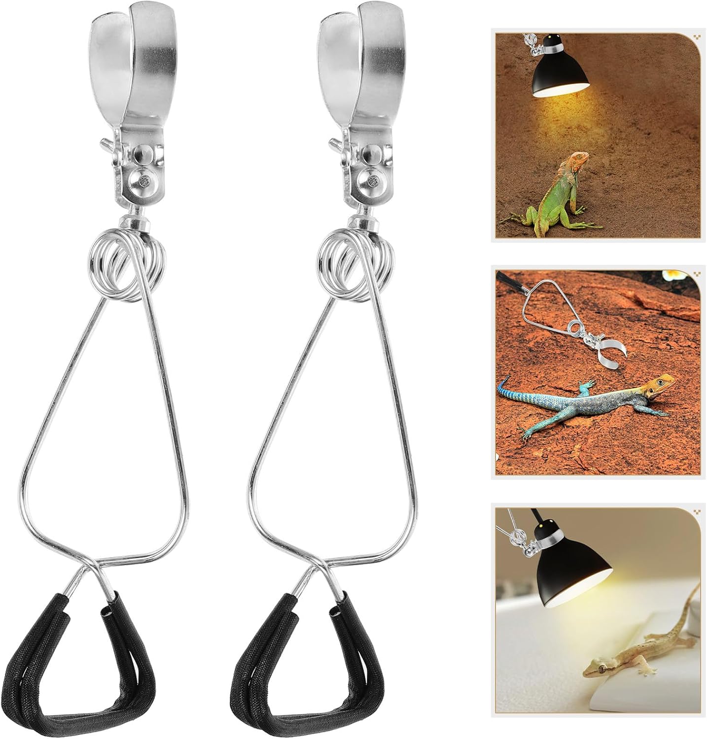 2Pcs Adjustable Clamp Lamp Holders Heat Lamp Bracket Flexible Dome Clamps for Reptile Habitat Lighting Fixtures