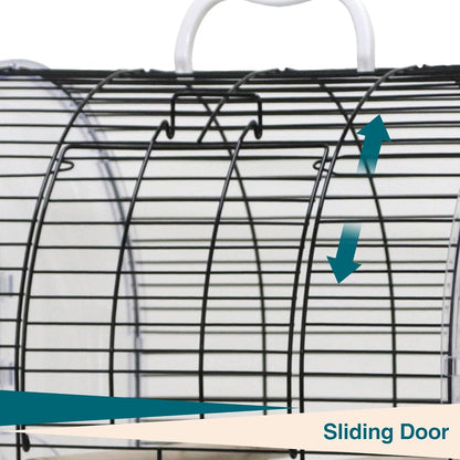 Portable Bird Cage Carrier for Small to Medium Birds,Secure Multi-Access Locking Doors, Easy-to-Clean Slide-Out Tray, and Natural Wood Perches with Transparent Feeders