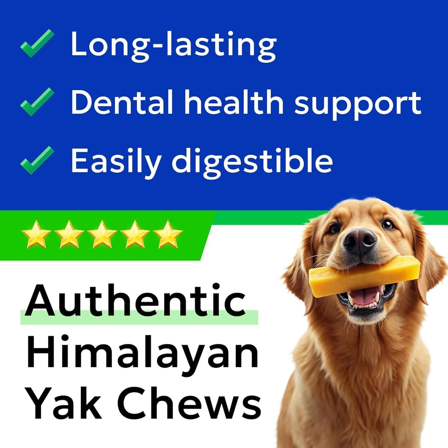 BARK&SPARK Yak Cheese Himalayan Dog Chews - 100% Natural & Long Lasting Dog Treats, Yak Milk Chews for Small, Medium & Large Dogs, Lactose & Gluten Free Dental Sticks, Healthy & Safe - Large (4 Chews)