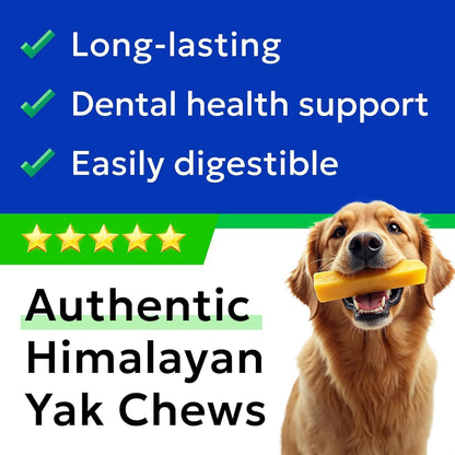 BARK&SPARK Yak Cheese Himalayan Dog Chews - 100% Natural & Long Lasting Dog Treats, Yak Milk Chews for Small, Medium & Large Dogs, Lactose & Gluten Free Dental Sticks, Healthy & Safe - Large (4 Chews)